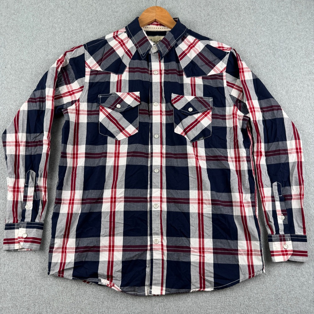 Coastal Shirt Mens Medium Blue Coastal Button Up Western Plaid Long Sleeve